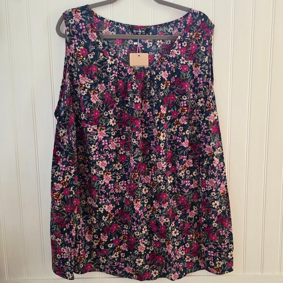 BloomChic Floral Print Pleated Neck Tank Top - Sz 4X - Picture 1 of 11